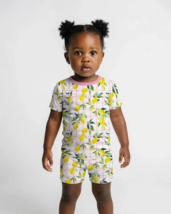 Mediterranean Lemons Family Matching Bamboo Two Piece Short Sleeve Shorts Pajama Set