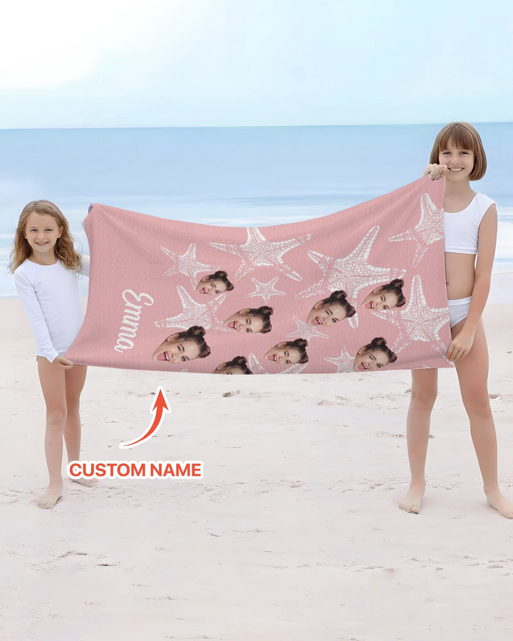 Custom Photo Starfish With Names Bamboo Beach Towel