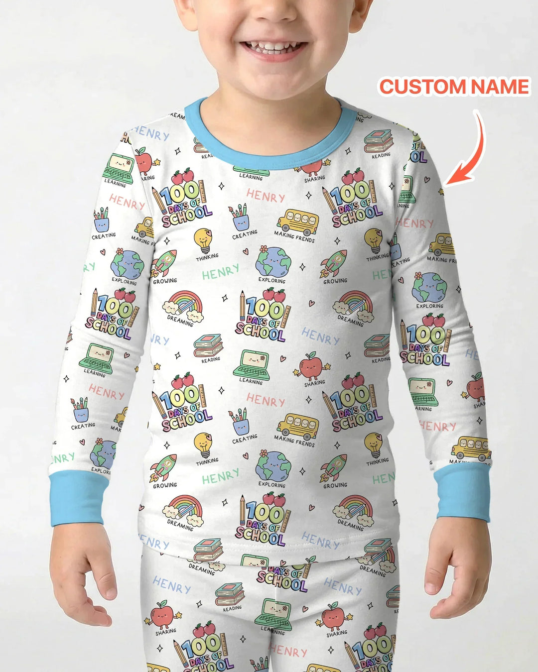 Custom Name Celebration Hundred Days Bamboo Two Piece Long Sleeve Pajama Set