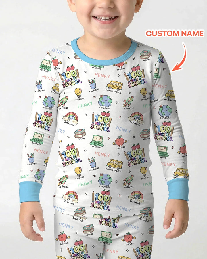 Custom Name Celebration Hundred Days Bamboo Two Piece Long Sleeve Pajama Set
