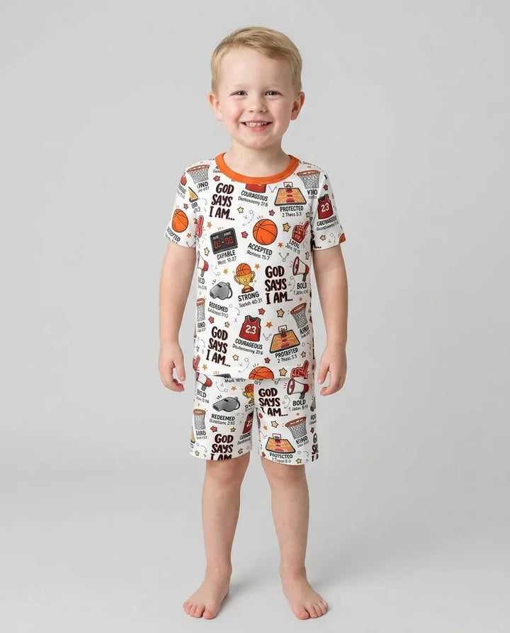 Basketball God Says I Am Bamboo Two Piece Short Sleeve Shorts Pajama Set