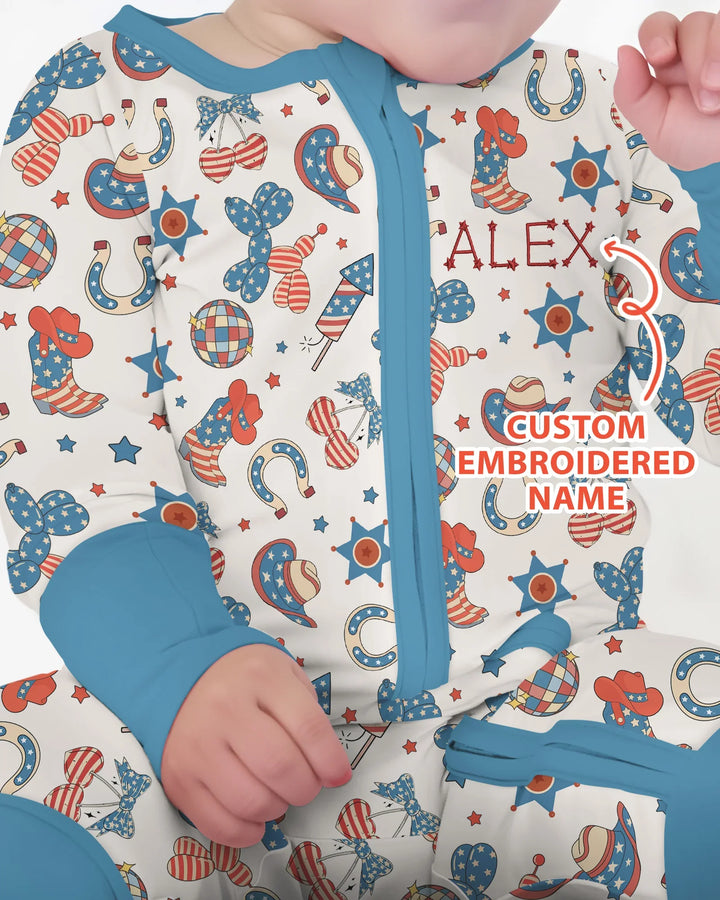 Custom Name Embroidered Howdy 4th Of July Bamboo Convertible Zippy