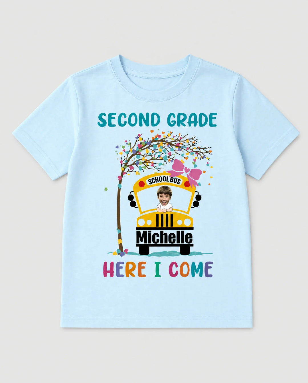 Custom Photo Here I Come School Bus Bamboo Crewneck T-Shirt