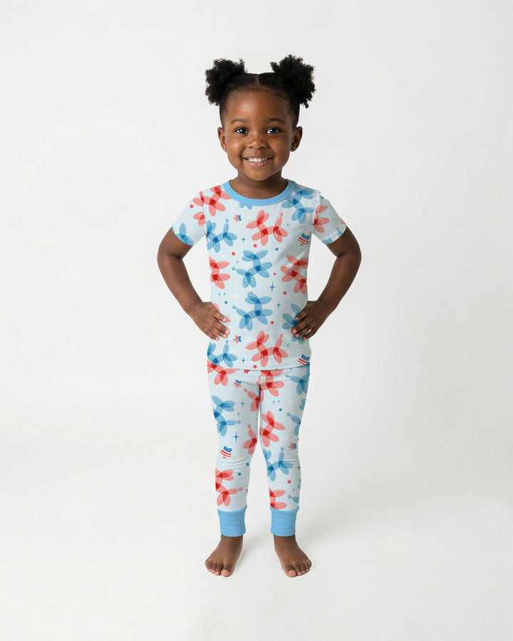 American Balloon Dog Party Bamboo Two Piece Short Sleeve Pajama Set