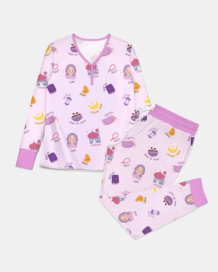 Cute Ramadhan Mubarak Bamboo Women Pajama Set