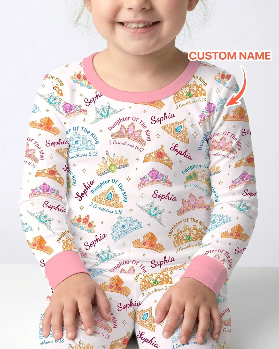 Daughter Of The King Custom Name Bamboo Two Piece Long Sleeve Pajama Set