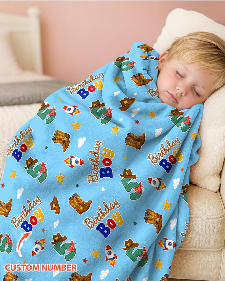 Custom Birthday Western Boy Bamboo Blanket