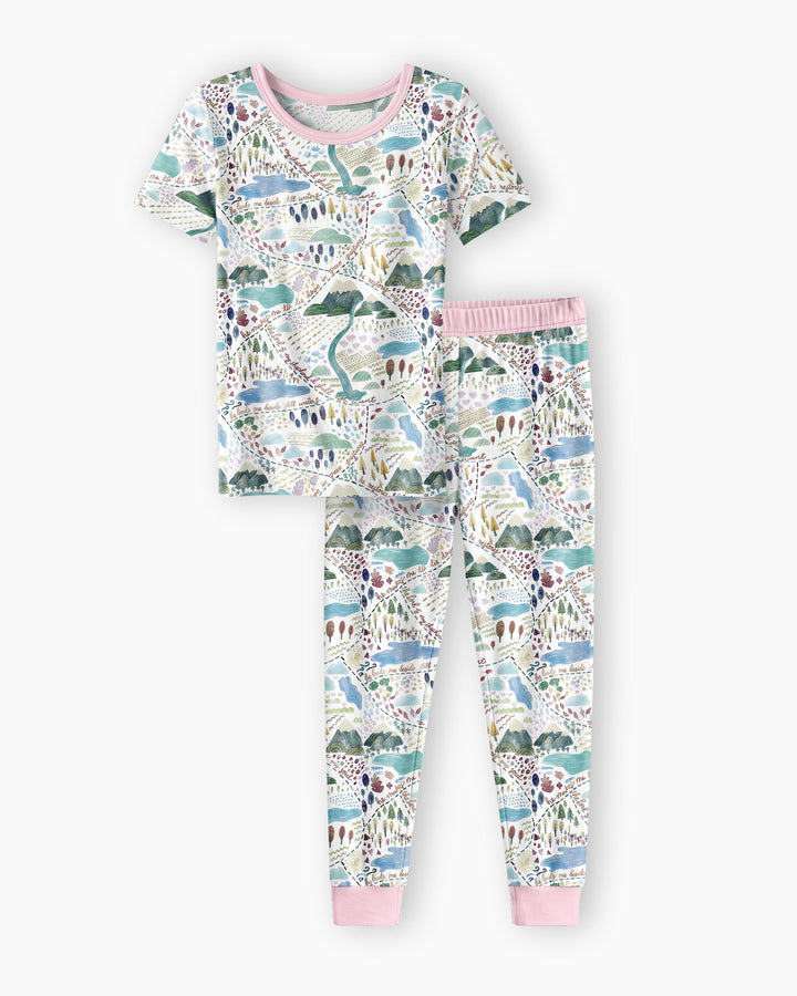 Whimsical Psalms 23 Map Bamboo Two Piece Short Sleeve Pajama Set