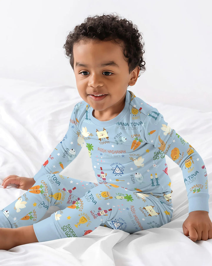Family Rosh Hashanah Matching Bamboo Two Piece Long Sleeve Pajama Set