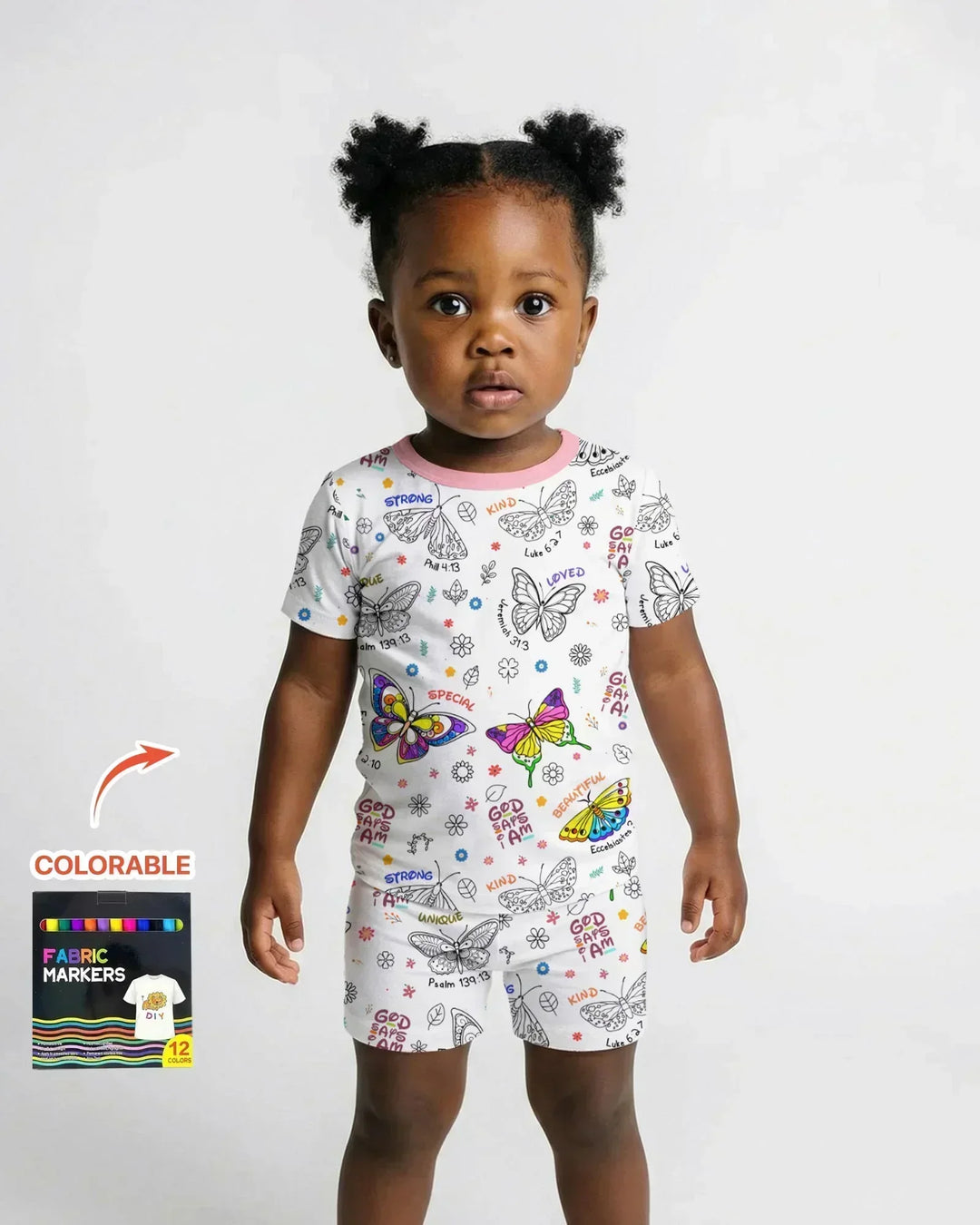 Colorable God Says I Am Butterfly Bamboo Two Piece Short Sleeve Shorts Pajama Set