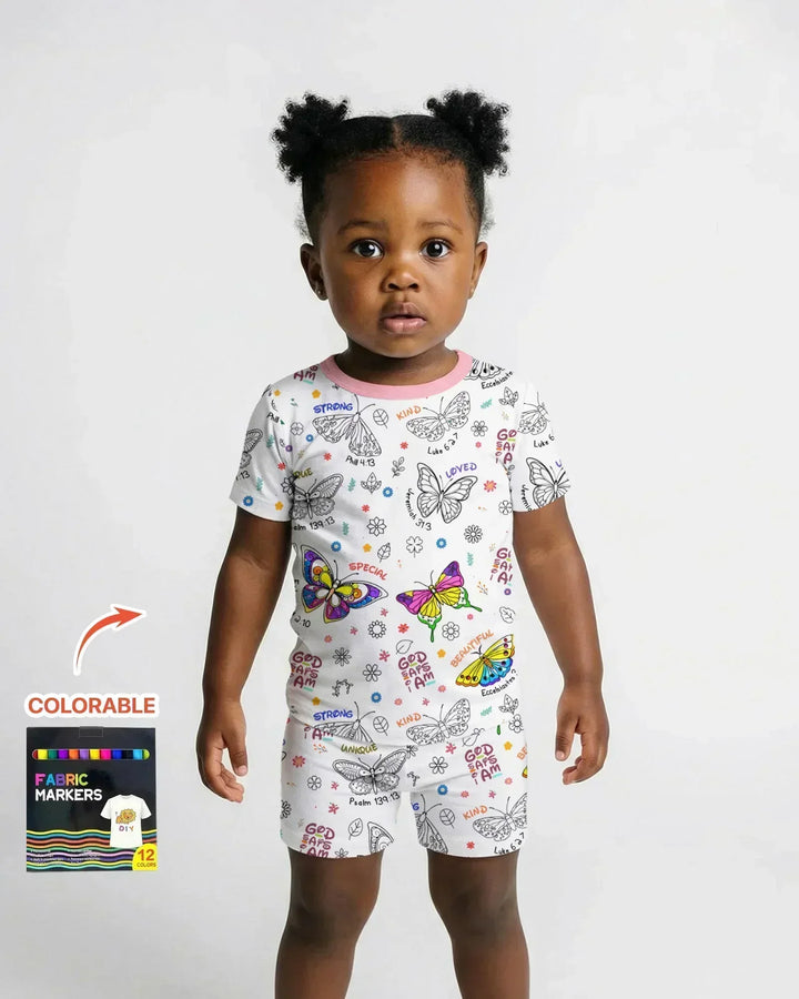 Colorable God Says I Am Butterfly Bamboo Two Piece Short Sleeve Shorts Pajama Set