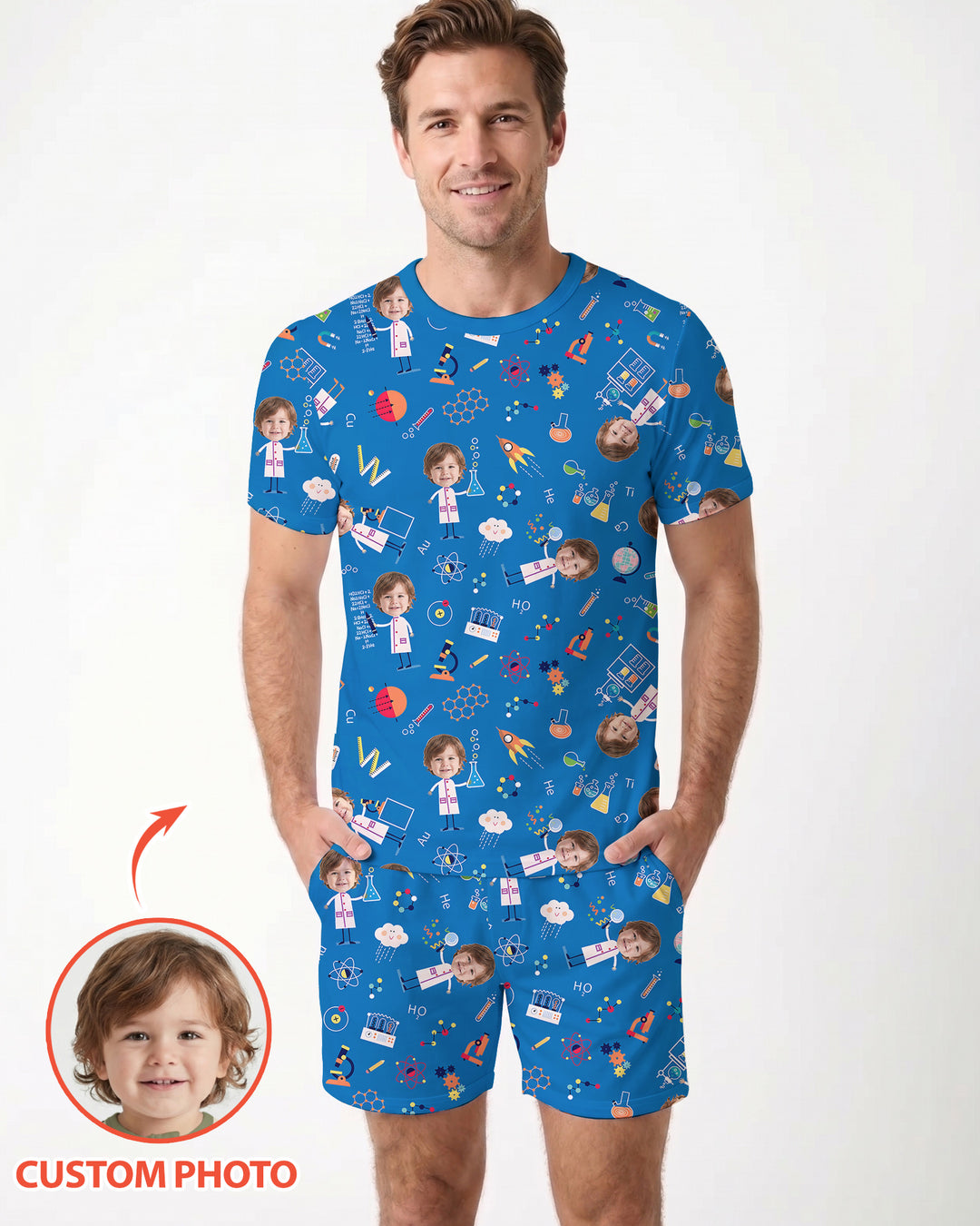 Custom Image Chemical Laboratory Bamboo Men Short Sleeve Short Pajama Set