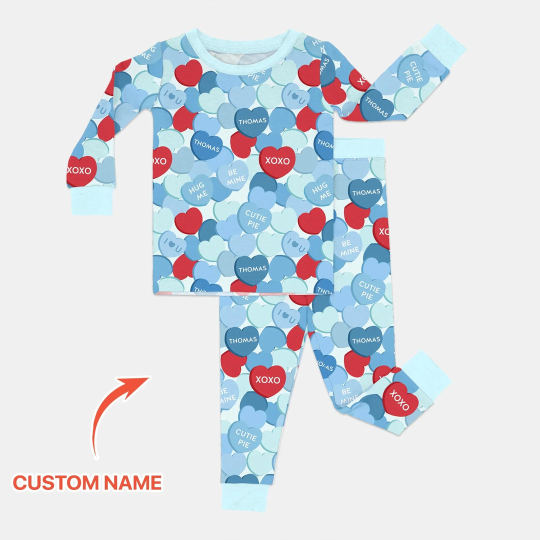 Valentine Candy Crush Family Matching Bamboo Two Piece Long Sleeve Pajama Set