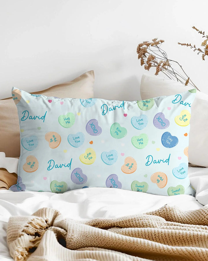 Custom Name Colorful Candy Hearts Family Matching Bamboo Pillow Case