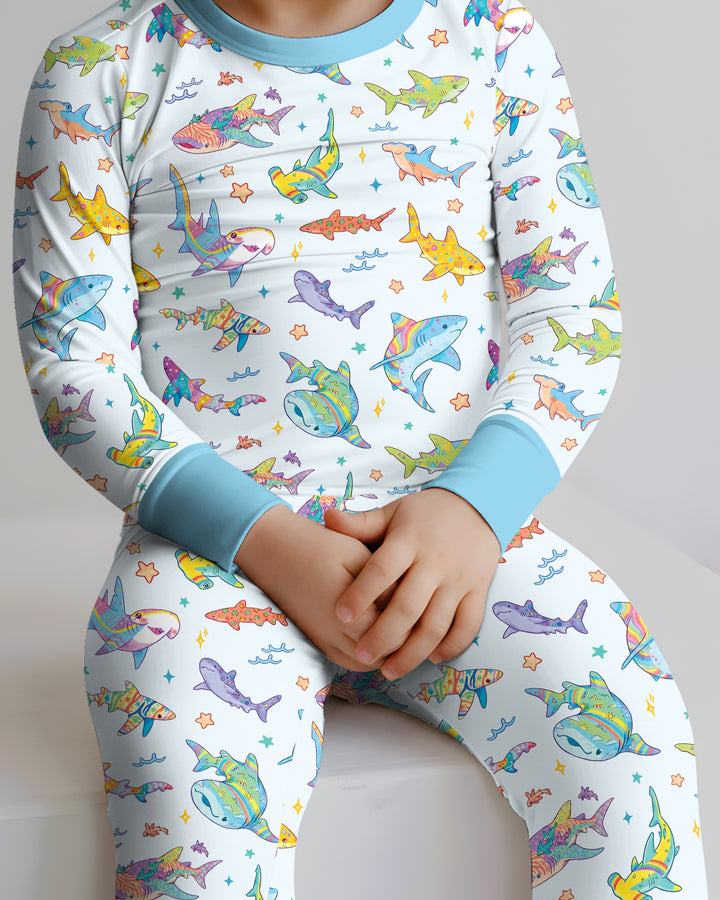 Tropical Sharks Bamboo Two Piece Long Sleeve Pajama Set