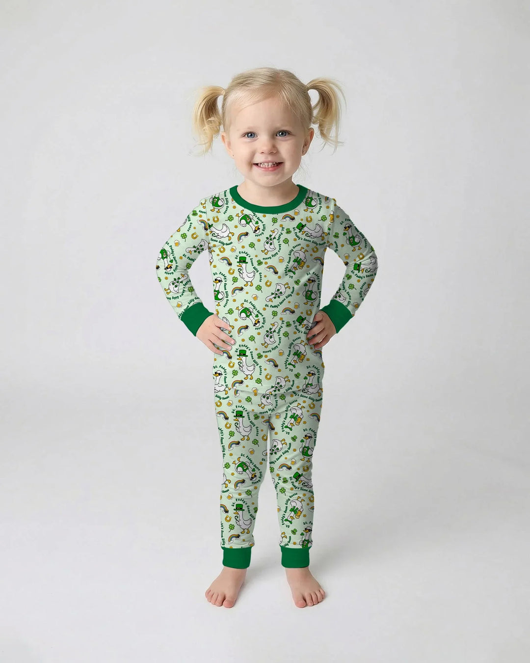 St. Patrick's Day Silly Goose Bamboo Two Piece Long Sleeve Pajama Set