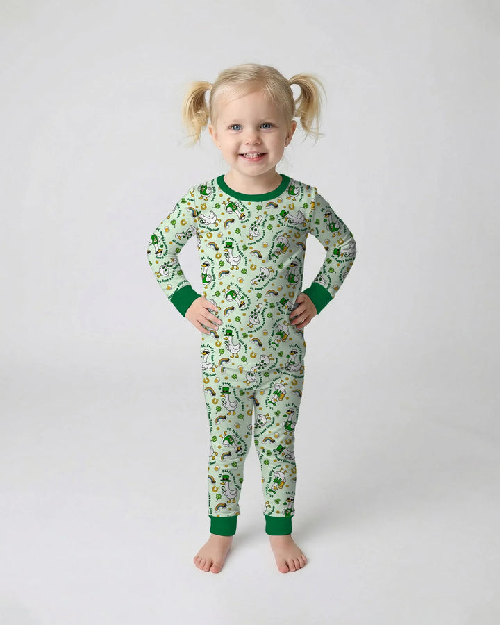 St. Patrick's Day Silly Goose Bamboo Two Piece Long Sleeve Pajama Set
