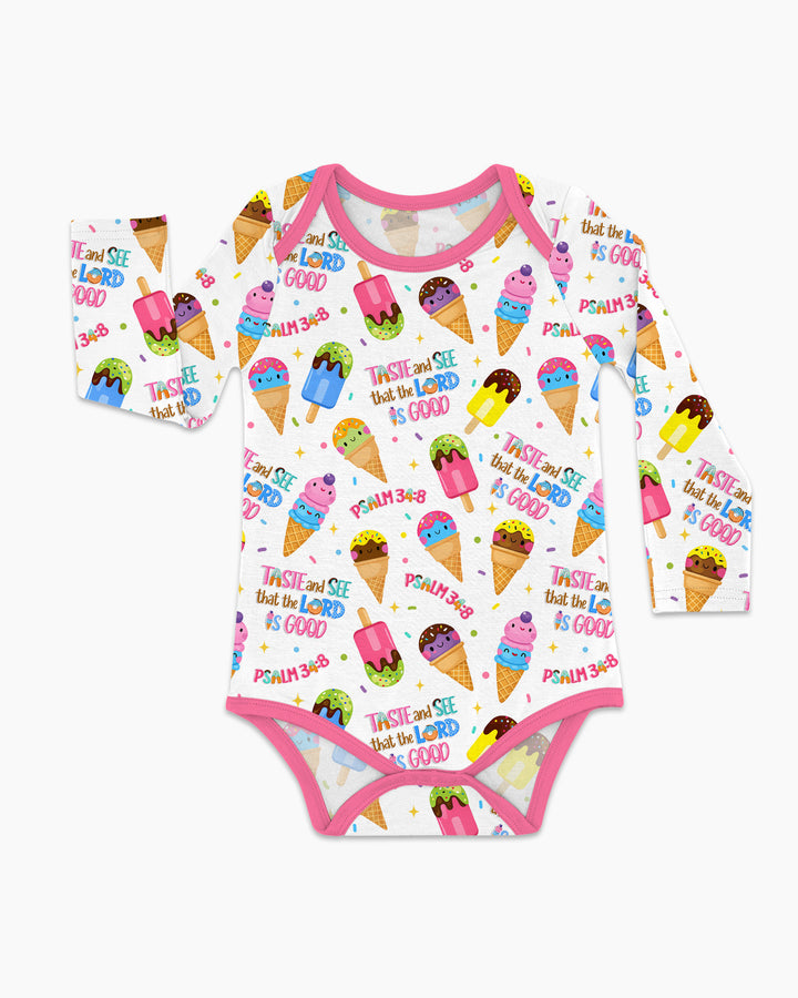 Jesus Summer Ice Cream Taste and See That The Lord Is Good Bamboo Bodysuit