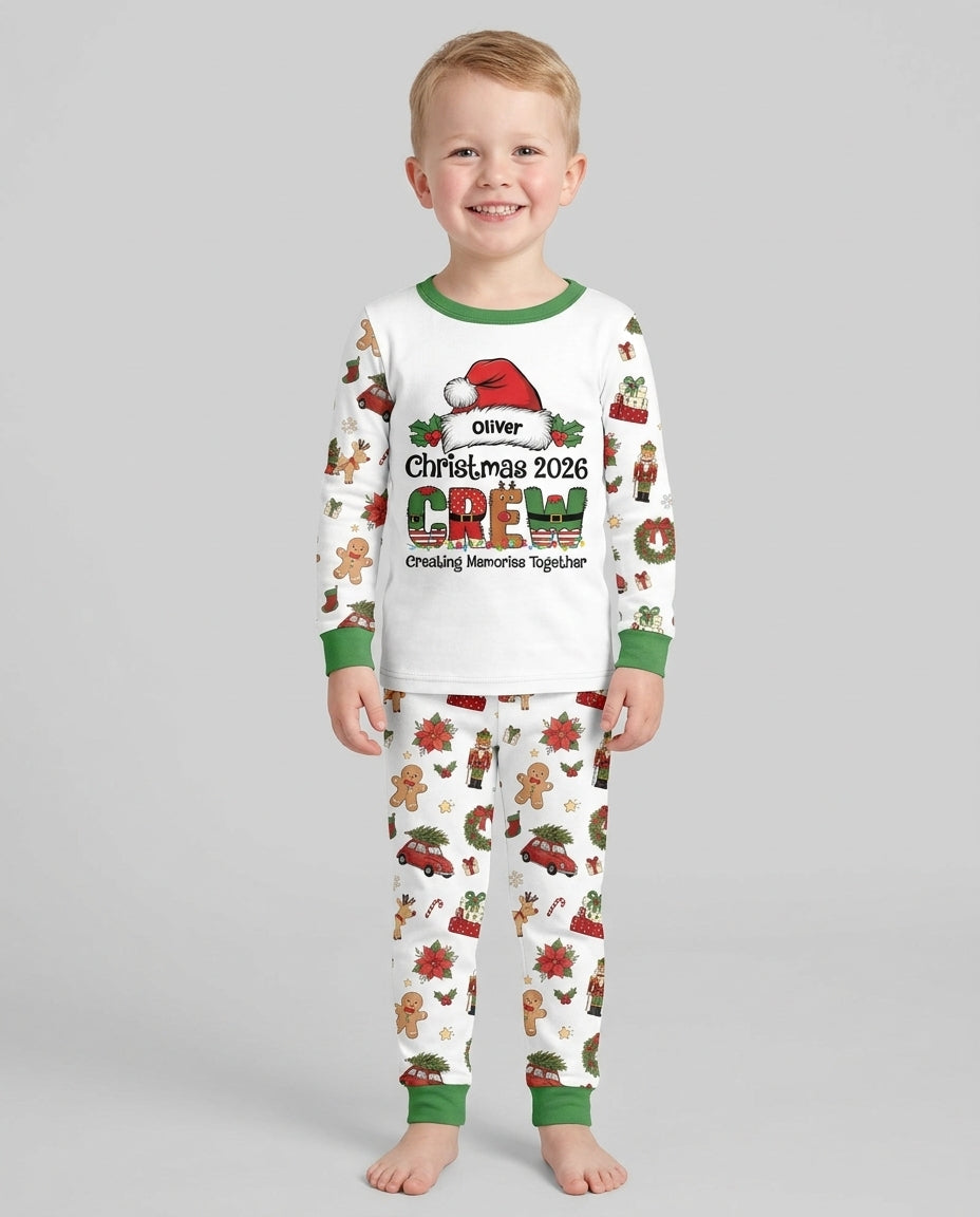 Custom Name Christmas 2026 Crew Bamboo Two Piece Long Sleeve Pajama Set
