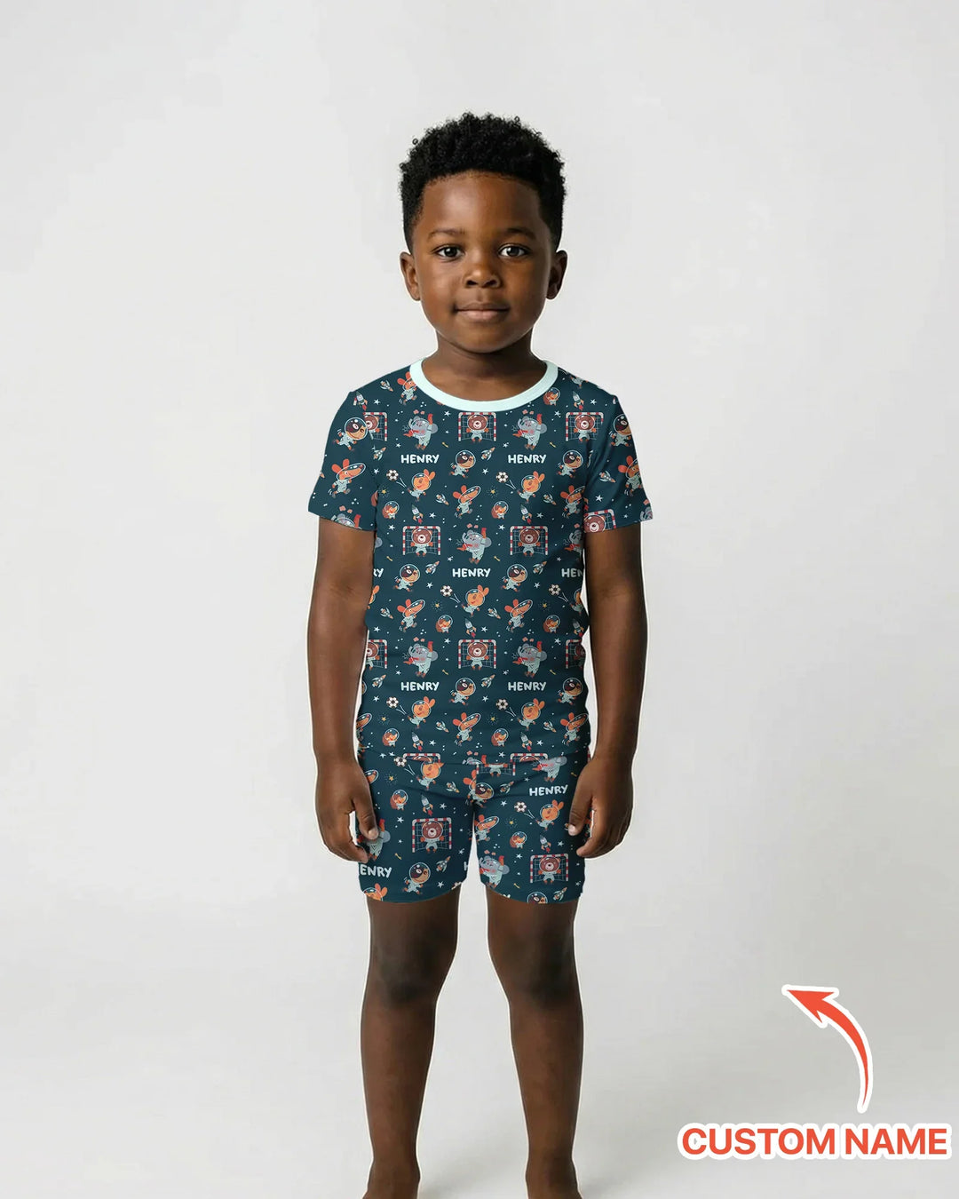 Space Soccer Bamboo Two Piece Short Sleeve Shorts Pajama Set