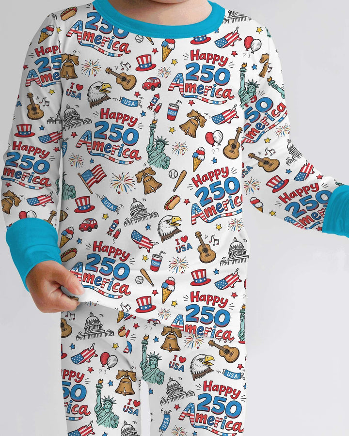Happy 250 America I love USA Bamboo Two Piece Long Sleeve Pajama Set