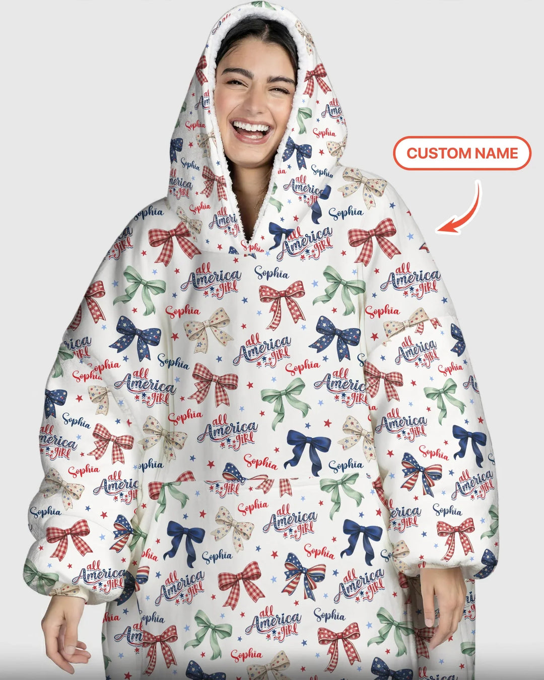 Custom Name All American Girl Bamboo Blanket Hoodie