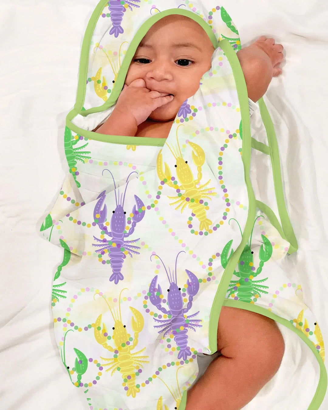 Mardi Gras Crawfish Family Matching Hooded Bamboo Towel Set