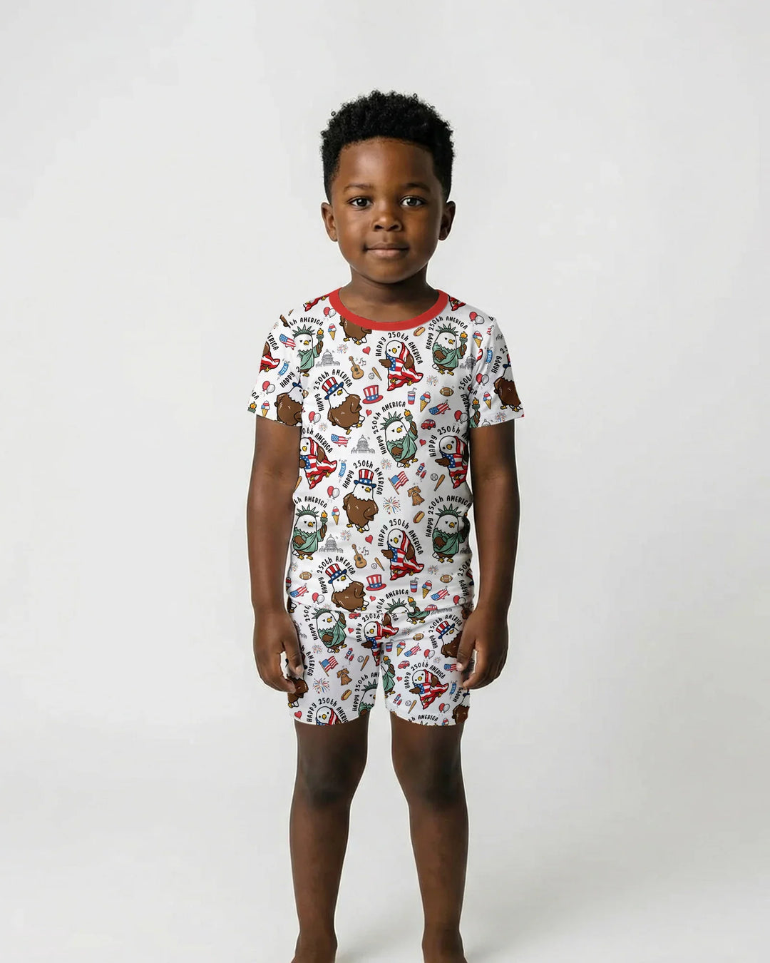 Happy 250th America Cute Patriotic Eagles Family Matching Bamboo Two Piece Short Sleeve Shorts Pajama Set