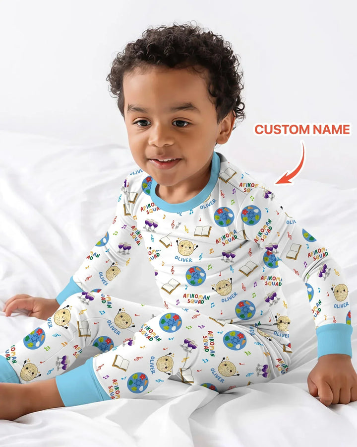 Custom Name Passover Afikoman Squad Bamboo Two Piece Long Sleeve Pajama Set