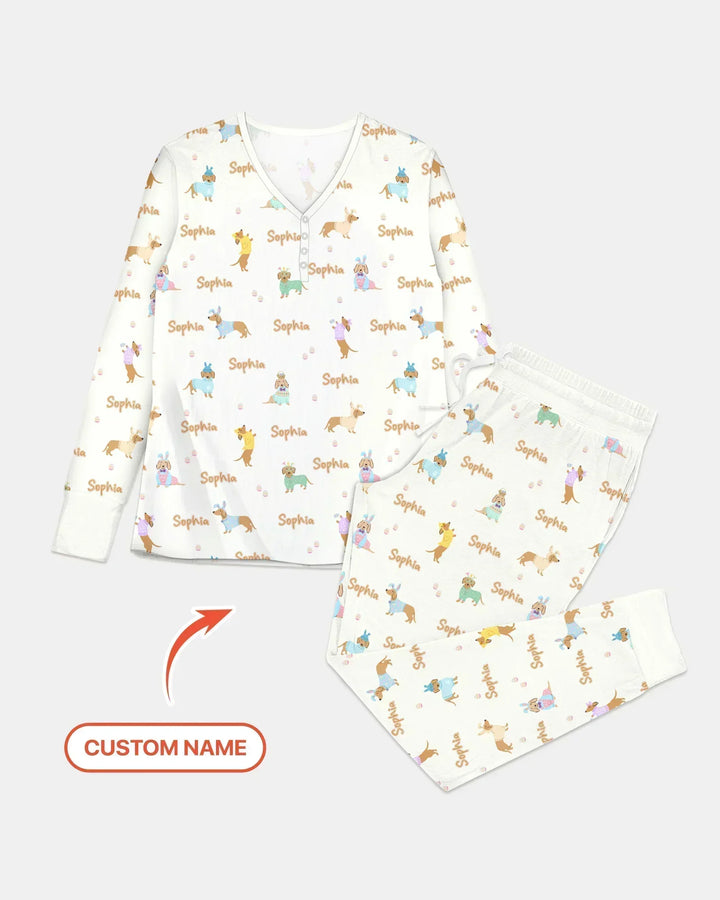Custom Name Easter Dachshund Bamboo Women Pajama Set