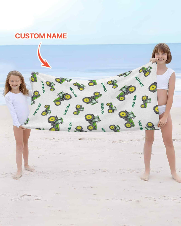 Custom Name Green Tractors Matching Daddy & Me  Beach Towel