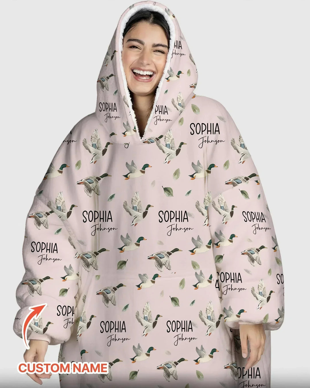Custom Name Mallard Duck Bamboo Blanket Hoodie