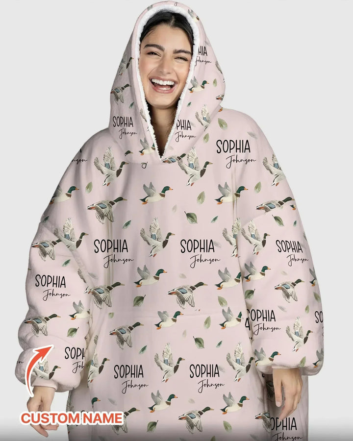 Custom Name Mallard Duck Bamboo Blanket Hoodie