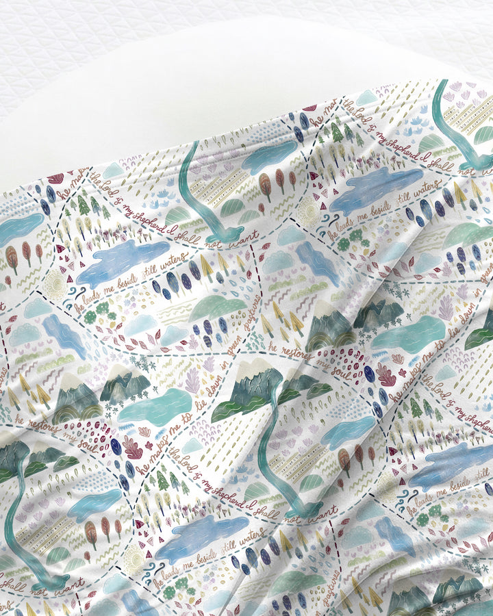 Whimsical Psalms 23 Map swaddle blanket