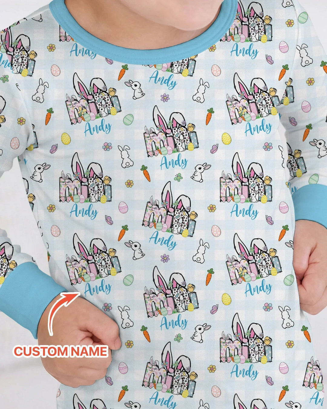 Custom Name Easter Family Matching Bamboo Two Piece Long Sleeve Pajama Set