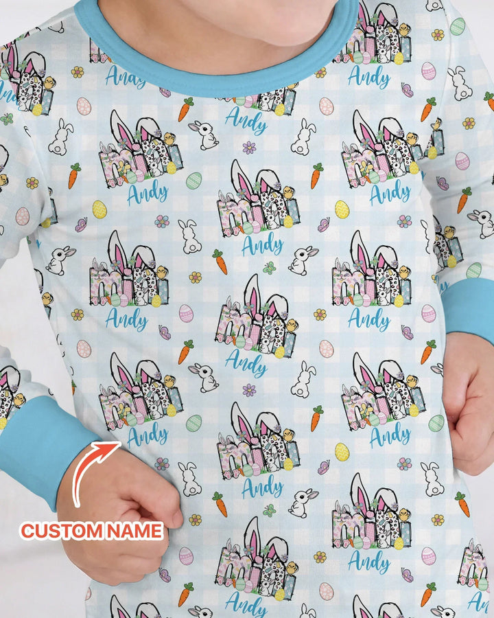 Custom Name Easter Family Matching Bamboo Two Piece Long Sleeve Pajama Set