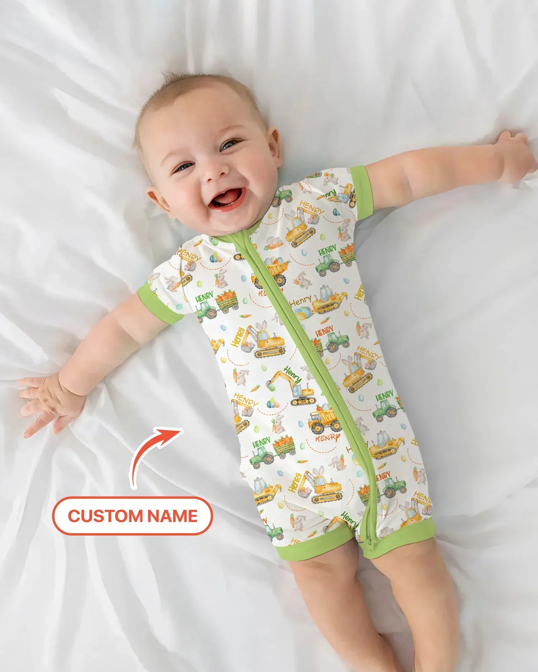 Easter Construction Vehicles Custom Name Bamboo Shorty Zippy
