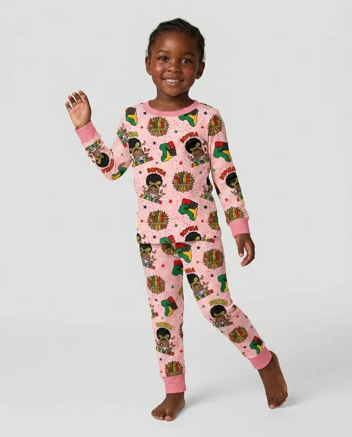 Custom Name Little Miss Juneteenth Bamboo Two Piece Long Sleeve Pajama Set