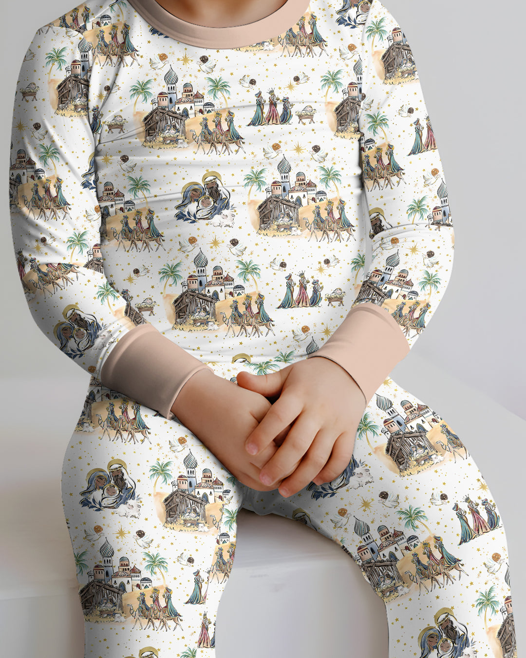 Nativity Christmas Family Matching Family Bamboo Two Piece Long Sleeve Pajama Set