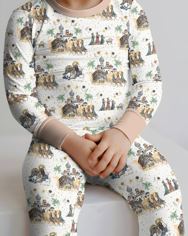 Nativity Christmas Family Matching Family Bamboo Two Piece Long Sleeve Pajama Set