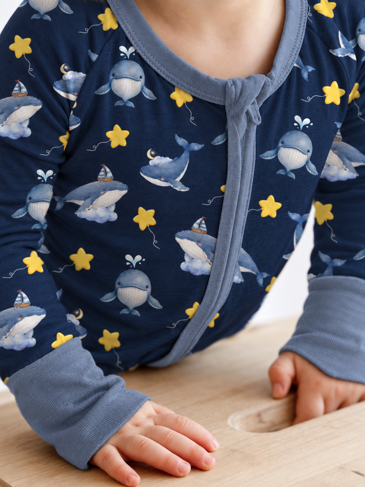 Whale Among The Stars Bamboo Convertible Zipper Romper