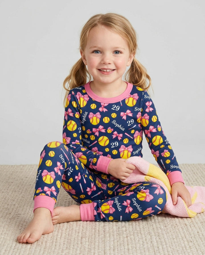 Little Softball Star Bamboo Two Piece Long Sleeve Pajama Set