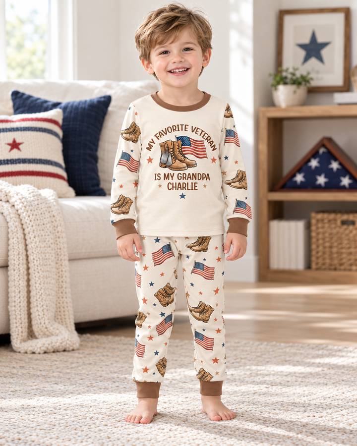 My Favorite Veteran Is My Grandpa Bamboo Two Piece Long Sleeve Pajama Set