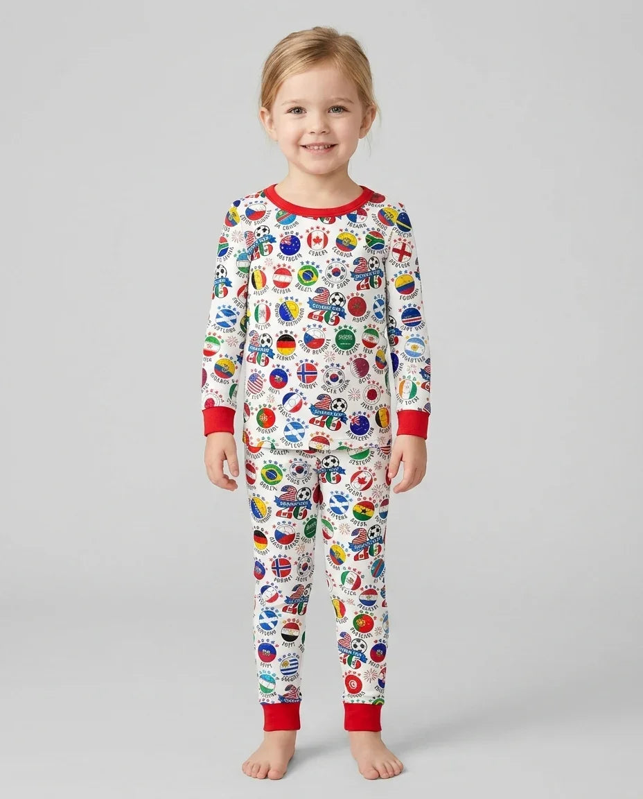 The World Plays Here 2026 Soccer Tour Bamboo Two Piece Long Sleeve Pajama Set