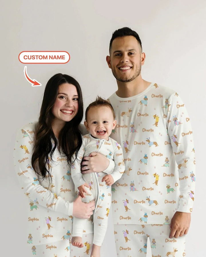 Custom Name Easter Dachshund Bamboo Two Piece Short Sleeve Shorts Pajama Set