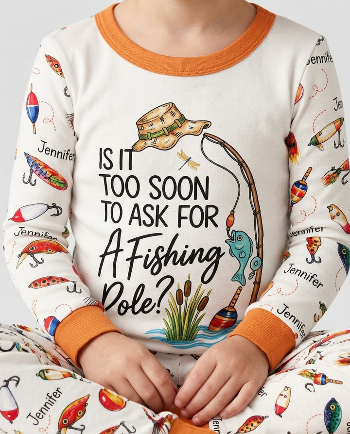 Custom Name Is It Too Soon to Ask for a Fishing Pole Bamboo Two Piece Long Sleeve Pajama Set