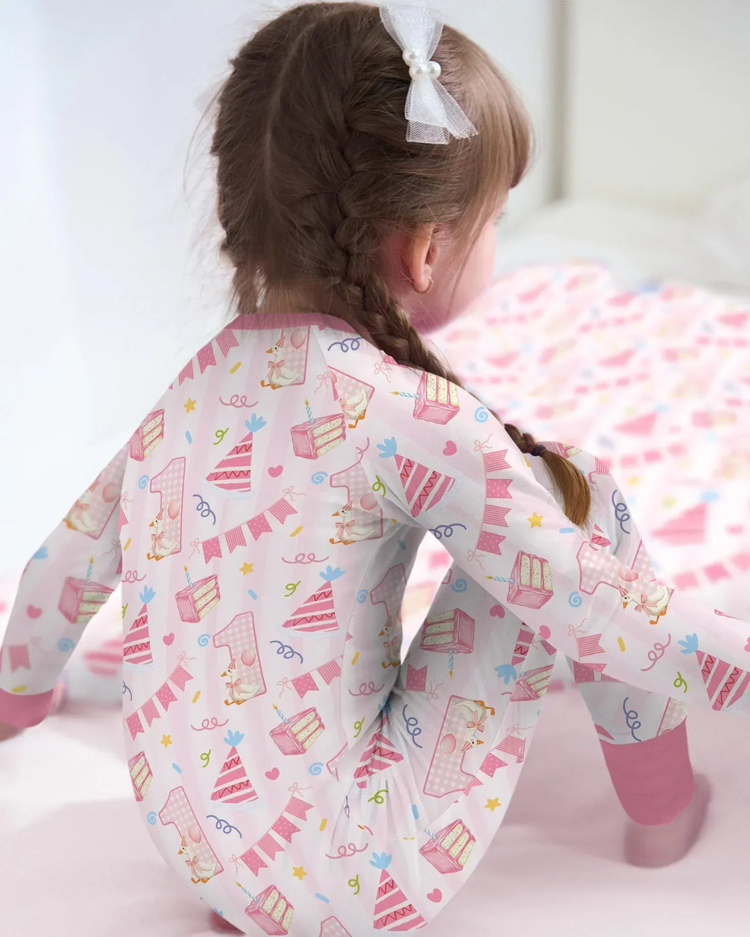 1st Birthday Girl Embroidered Baby Bamboo Convertible Zippy