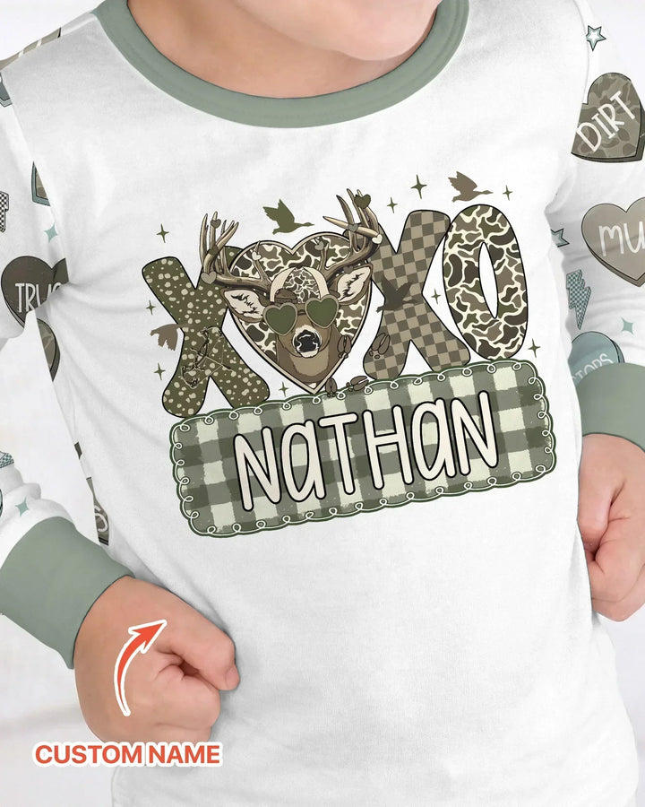 Personalized Hunting Sweethearts Candy Daddy & Me Matching Bamboo Two Piece Long Sleeve Pajama Set