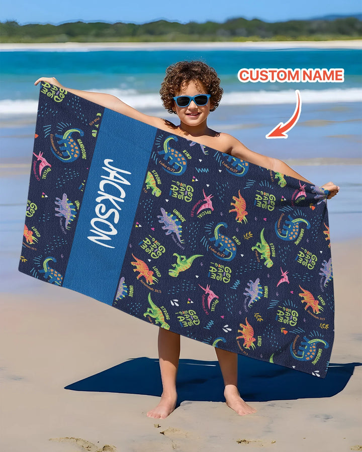 Custom Name God Says I Am Dinosaur Beach Towel