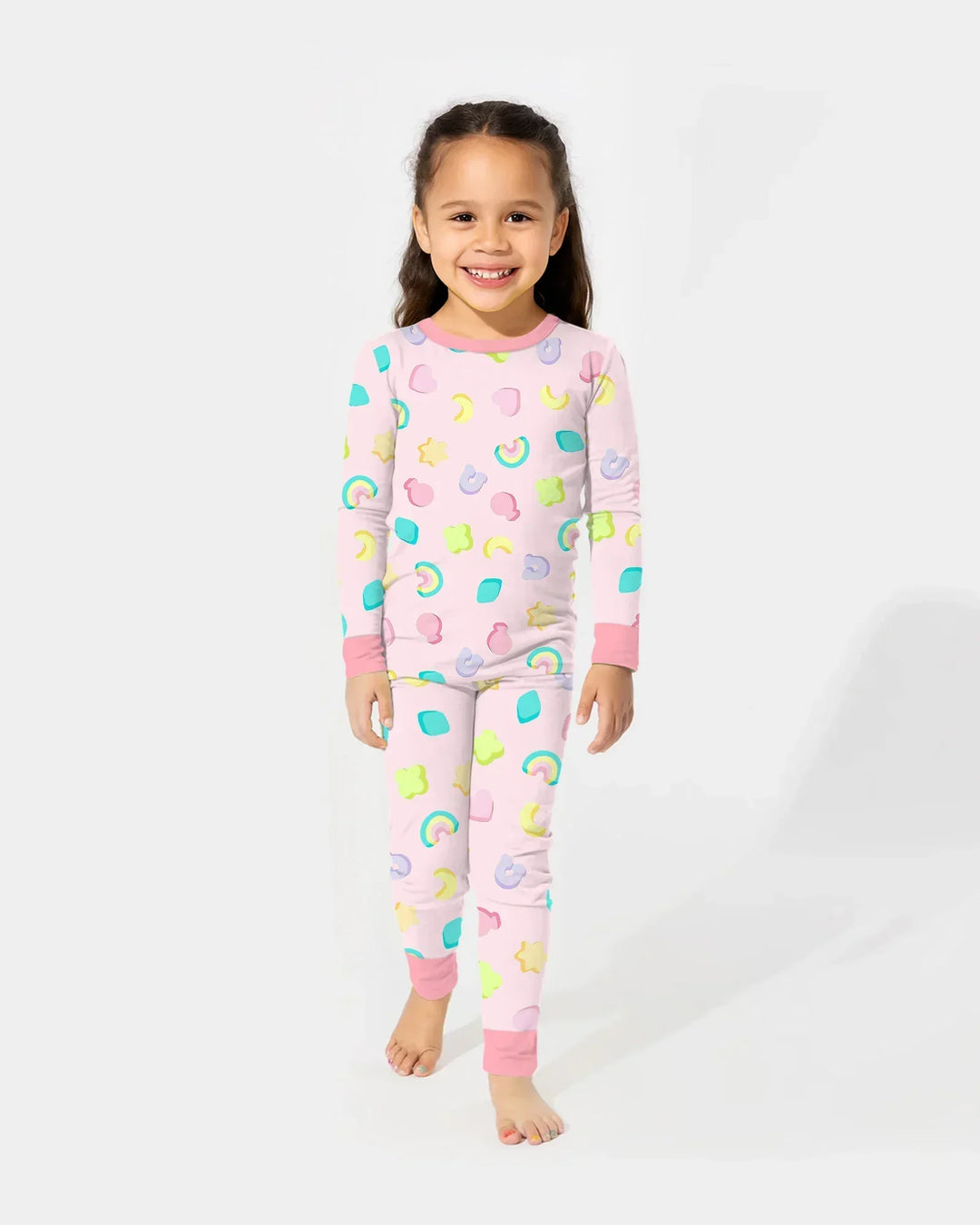 Pastel Lucky Charms Scatter Bamboo Two Piece Long Sleeve Pajama Set